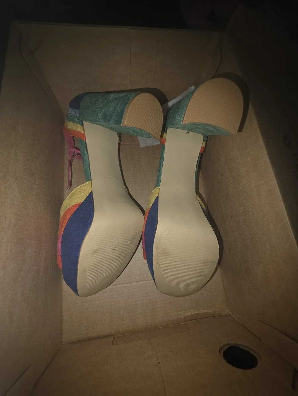 Unique Vintage Women's Rainbow Suede Peep Toe Pumps